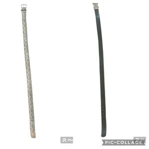 Lot of 2 Silver Rhinestone Glitter Crystal Pave Studs Statement Belts sz M/L EUC